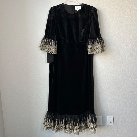 Tuckernuck Pomander Place size XXXL Lilith long dress black velvet gold lace NEW - Picture 2 of 14